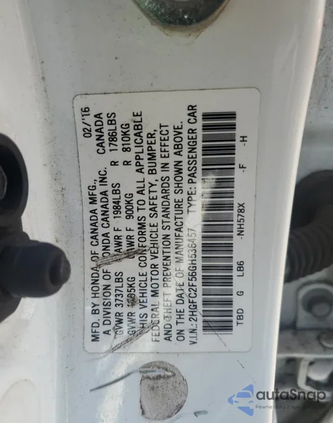 2016 Honda Civic Lx from USA, damaged, VIN 2HGFC2F56GH536457
